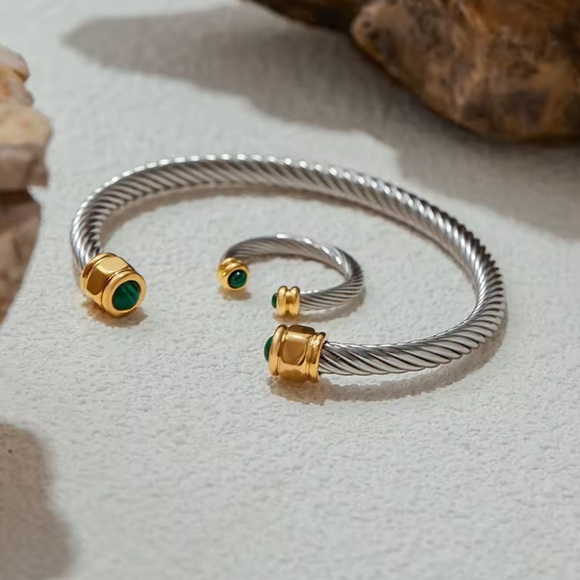 Anthropologie Malachite Stainless Steel Bracelet&Ring Set - Picture 3 of 15